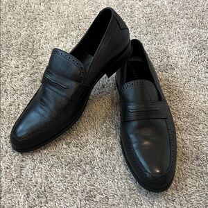 Zanzara Mens Loafer Dress Shoes Black Leather Almond Toe Slip On 10.5‎ Comfort